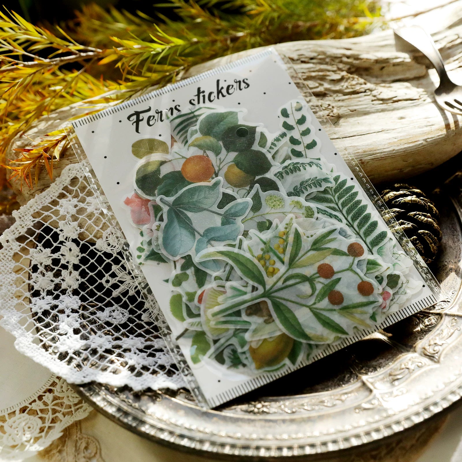 Vintage fern botanical floral fruit and nature self-adhesive vellum scrapbook stickers 5