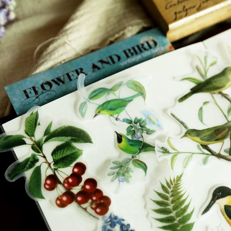Assorted vintage botanical stickers with adhesive backing