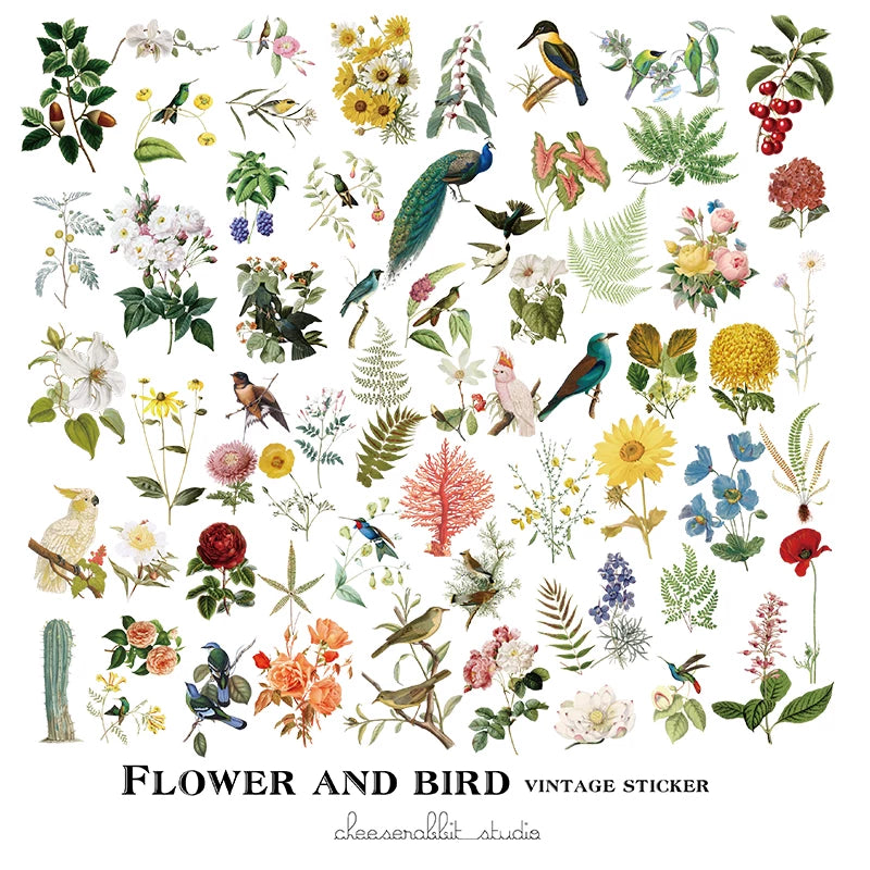 56PCS vintage flower and bird vellum sticker set