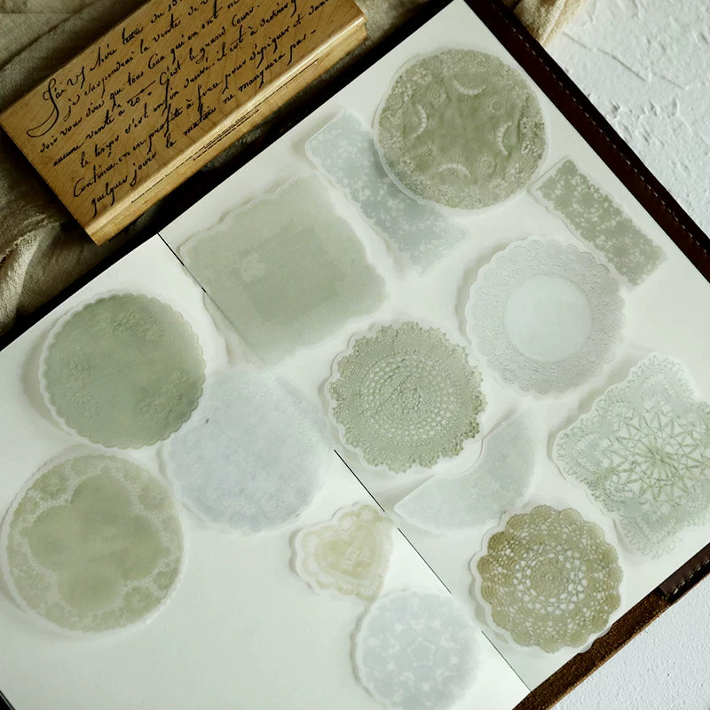 Vintage ivory lace doily and border scrapbook stickers