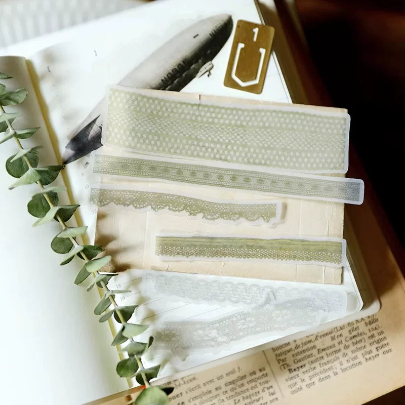 Vintage lace sticker application display