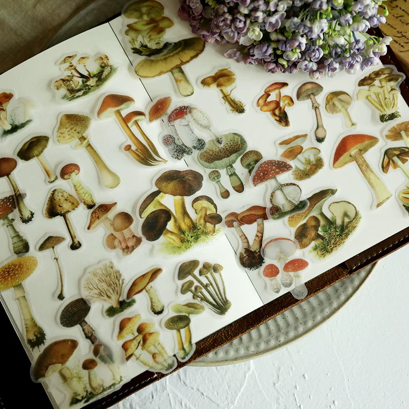 100PCS vintage mushroom vellum sticker set