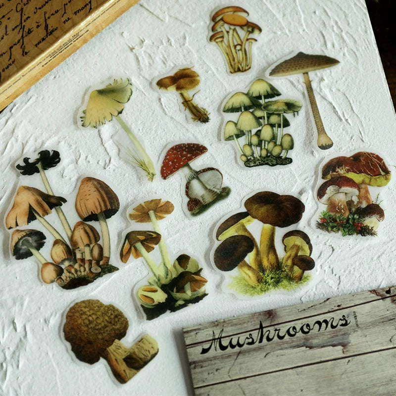 Vintage botanical mushroom stickers for junk journals