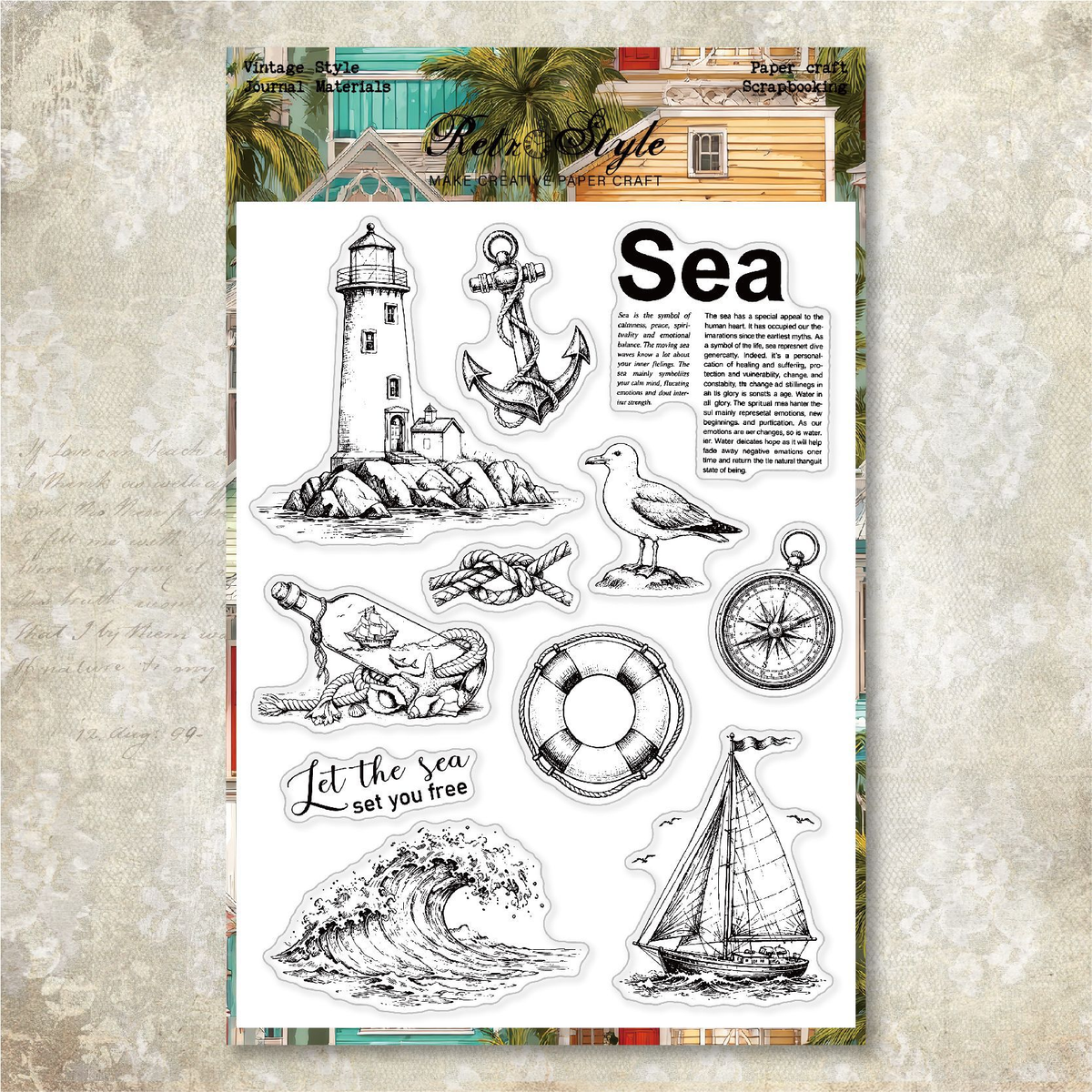 Vintage nautical lighthouse anchor and sailboat silicone stamp set