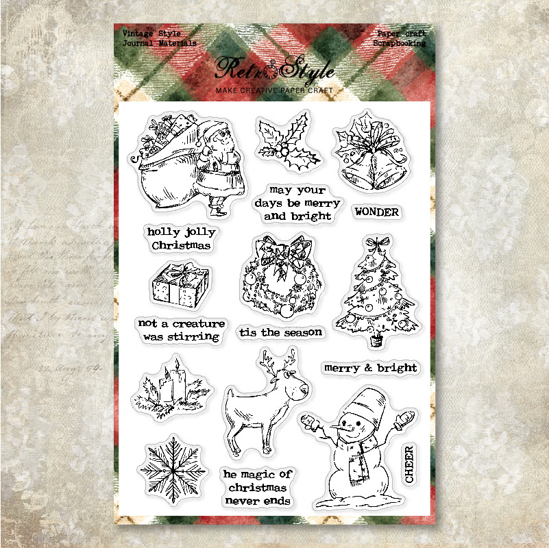 Vintage Santa snowman and reindeer Christmas silicone stamp set