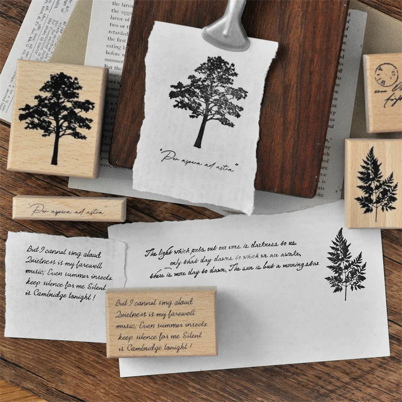 Vintage botanical and script stamp presentation