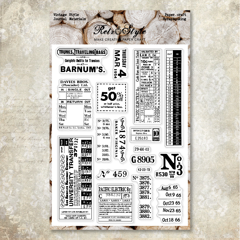 Vintage tickets and numbers silicone stamp set