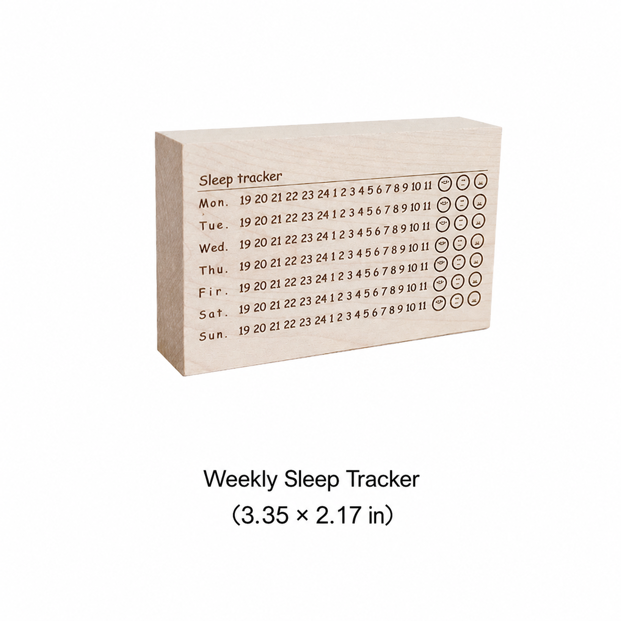 Weekly sleep tracker wooden rubber stamp, 3.35 x 2.17 inches