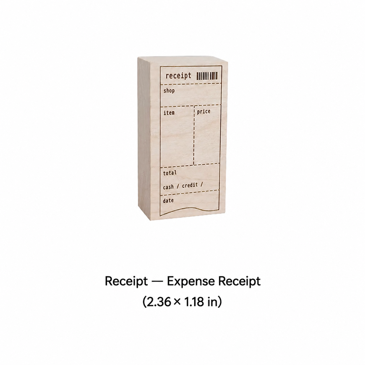 Wooden expense receipt rubber stamp, 2.36 x 1.18 inches