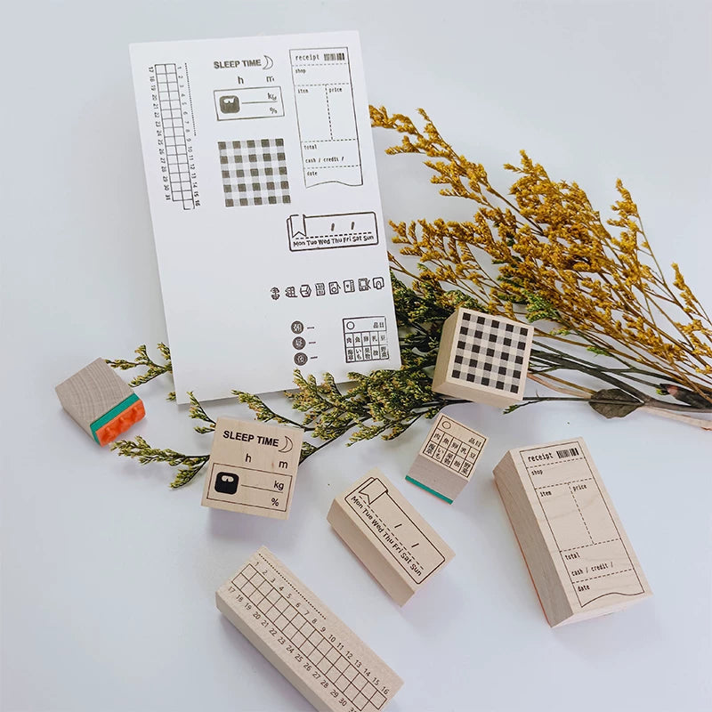 Wooden receipt stamp for journaling and expense tracking