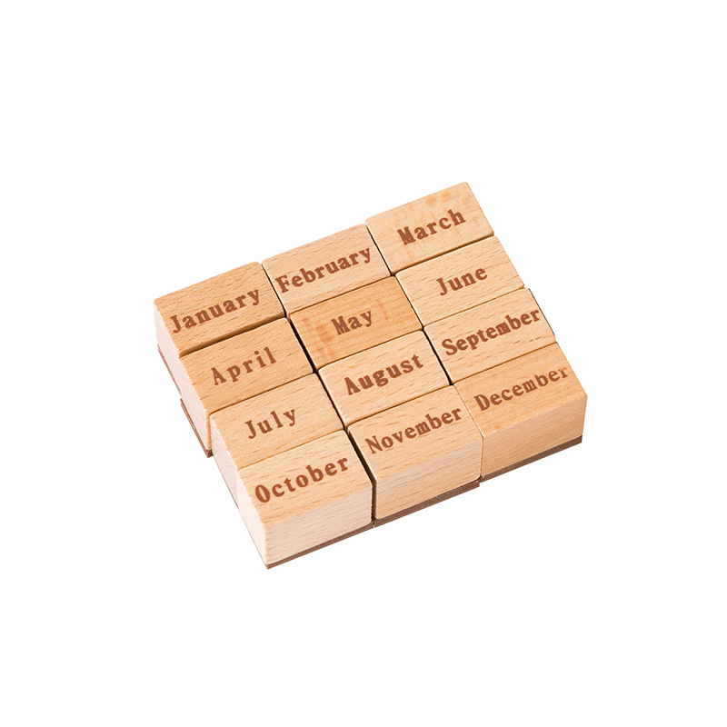 12PCS wooden month rubber stamp set January to December