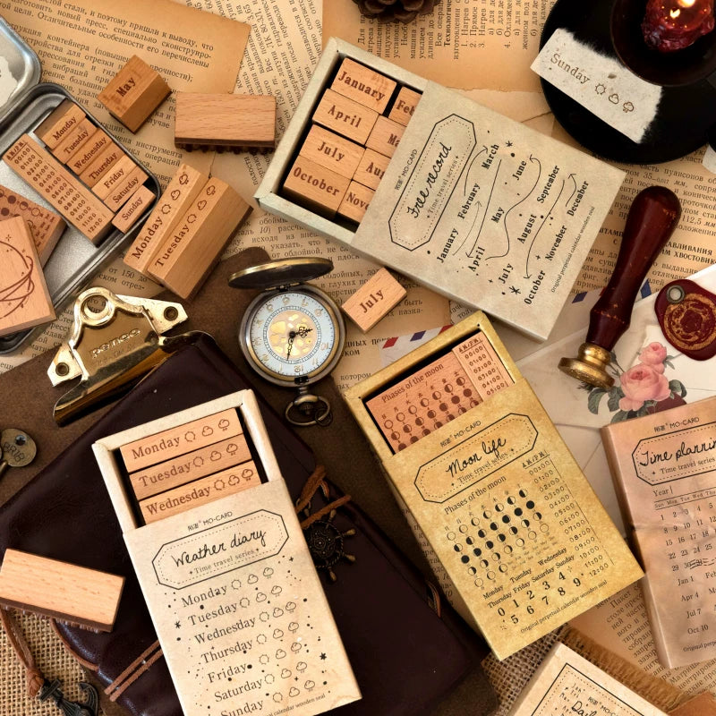 Wooden month rubber stamp set product detail