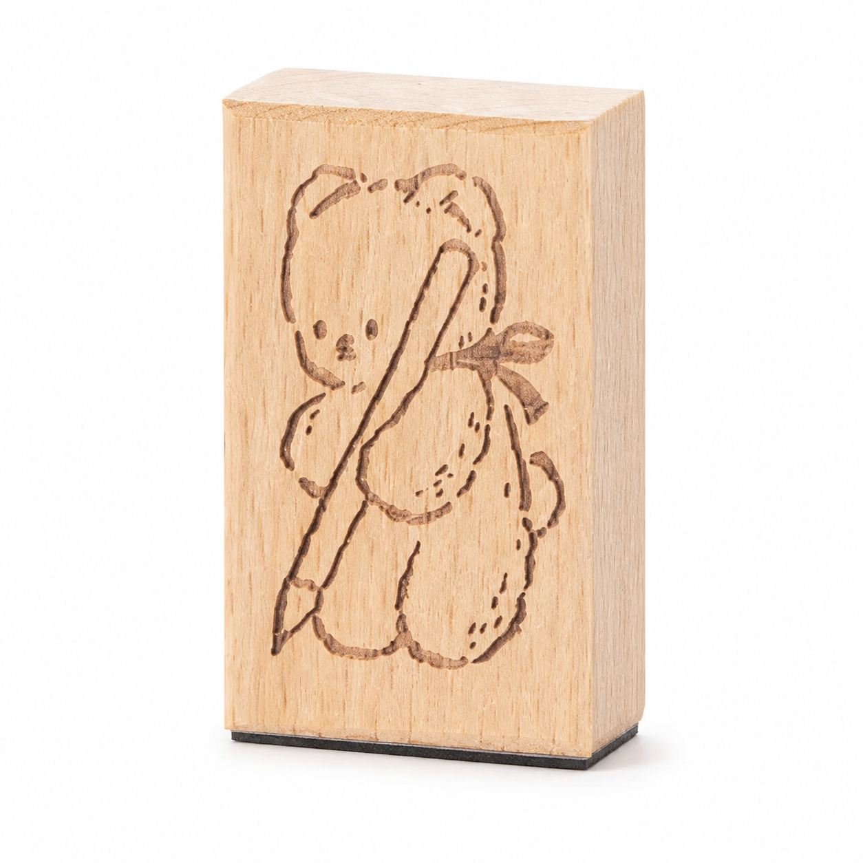 Writing Bear beech wood rubber stamp on pure white background