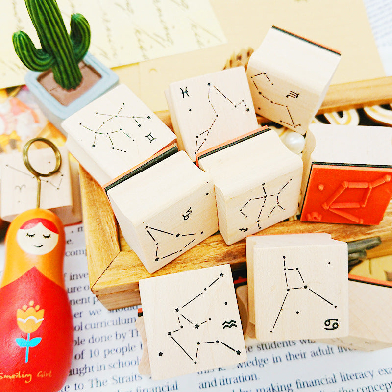 Zodiac constellation wooden stamp set design details