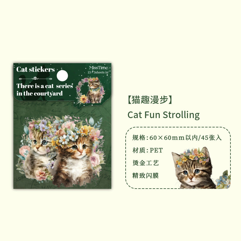 45 Pcs Cat Theme PET Stickers YLYM