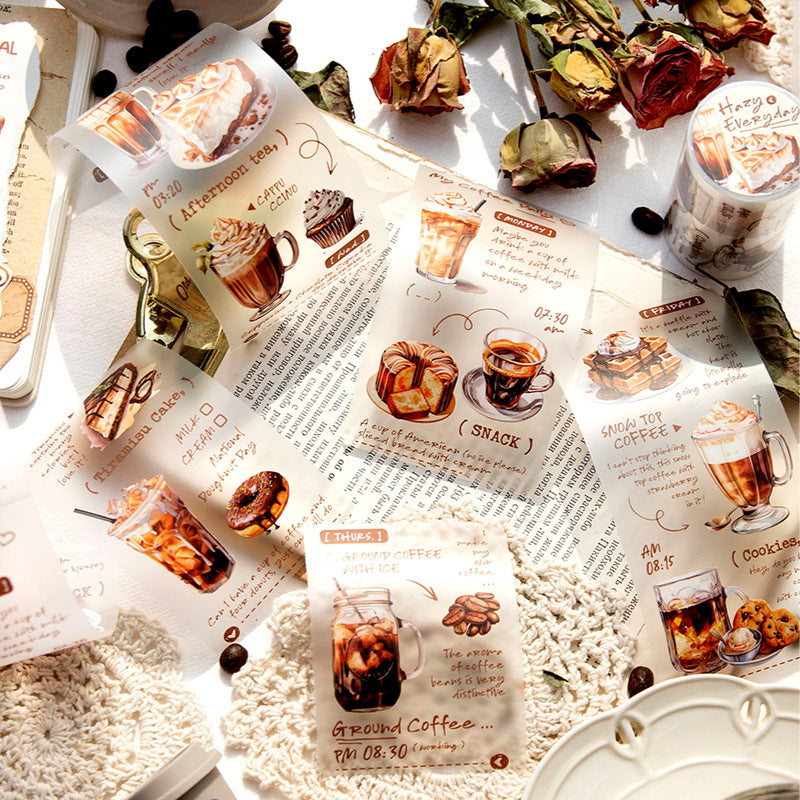 1 Roll Coffee Theme PET Stickers MLRC