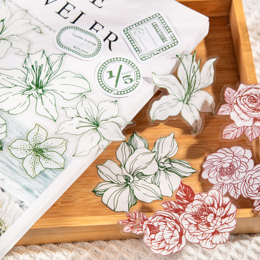 40pcs PET Flower Stickers HKQX
