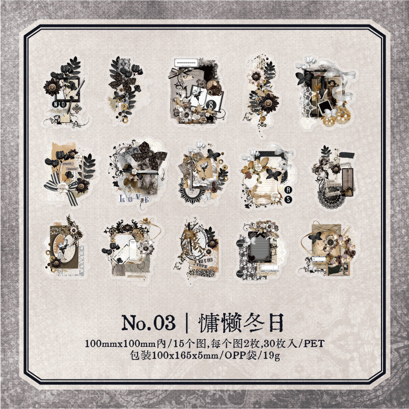 30pcs Vintage Collage Stickers HXBJ