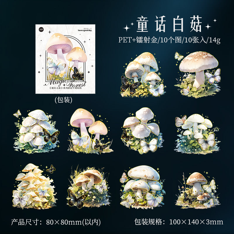 10pcs PET Mushroon Stickers MHZS