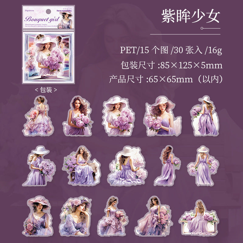 30 Pcs Girl PET Stickers HJSN