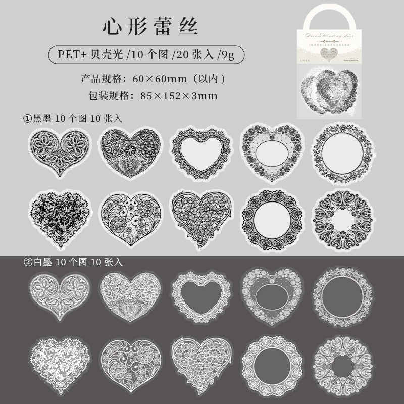 20pcs White Ink Lace Stickers RMLS