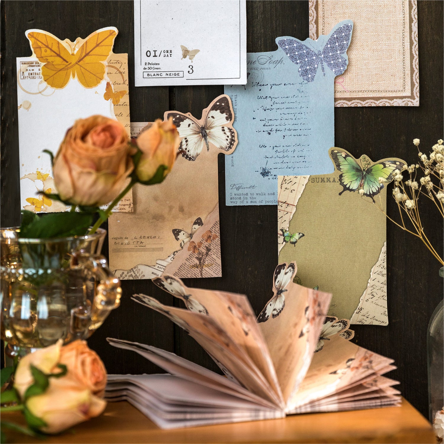 50 Pcs Vintage Butterfly Scrapbook Paper HDYJ