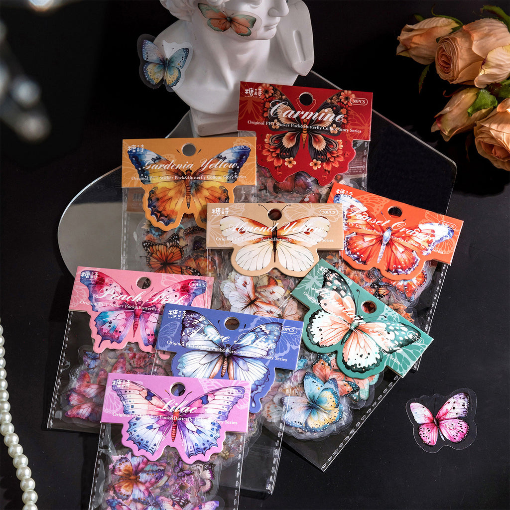 30PCS Butterfly PET Stickers HDPT