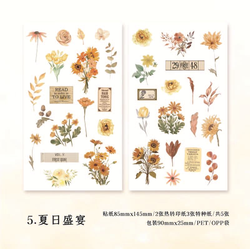 5 Sheets Flowers Stickers HQQX
