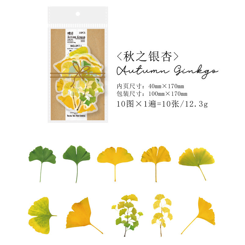10Pcs PET Leaf Stickers YZQF