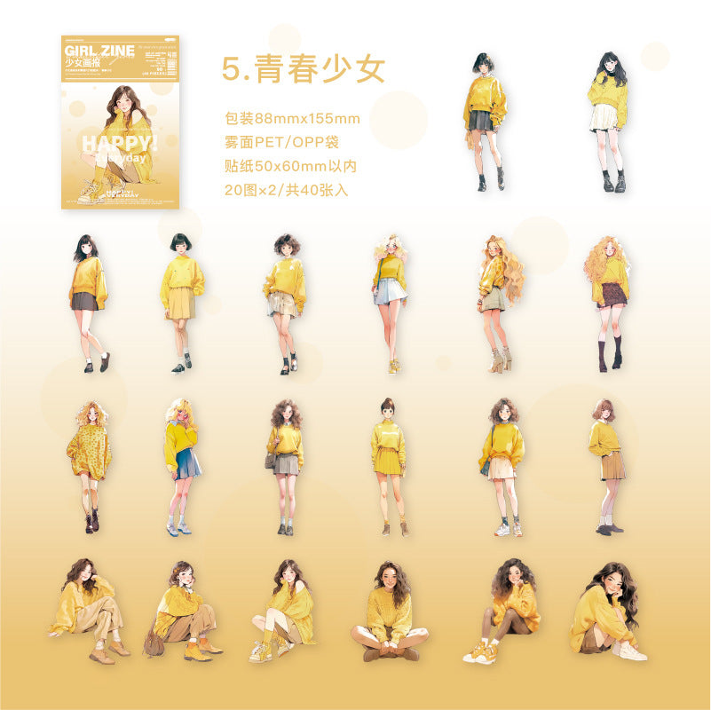 40 Pcs Girl PET Stickers SNHB