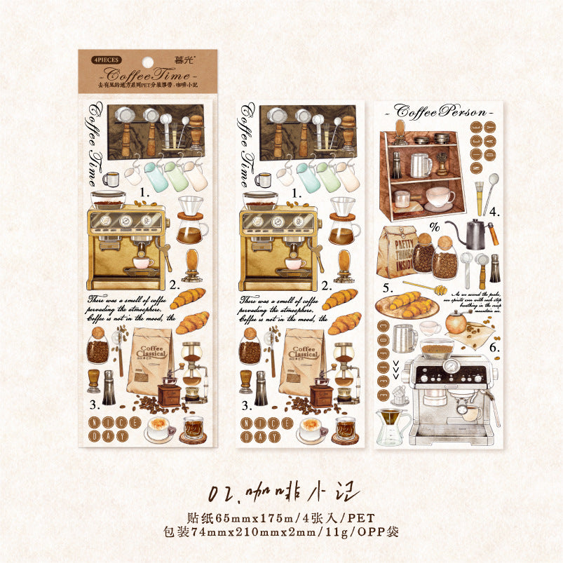 4 Pcs Vintage PET Stickers QYFDDF