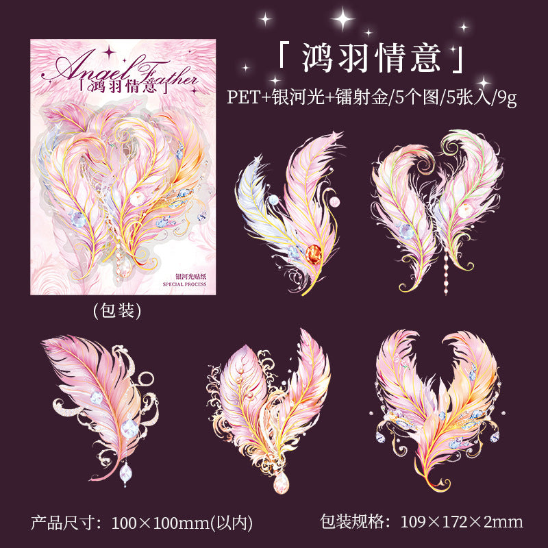 5 Pcs Feather PET Stickers TSZY