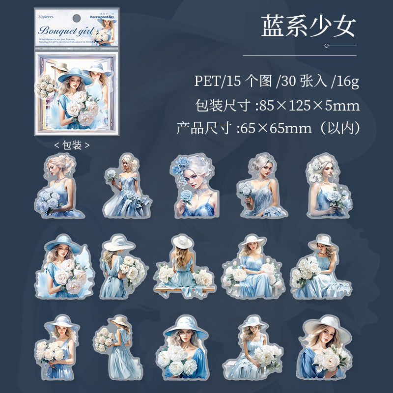 30 Pcs Girl PET Stickers HJSN