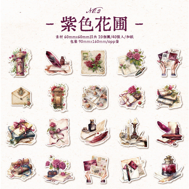 40Pcs Vintage Washi Stickers DRXY
