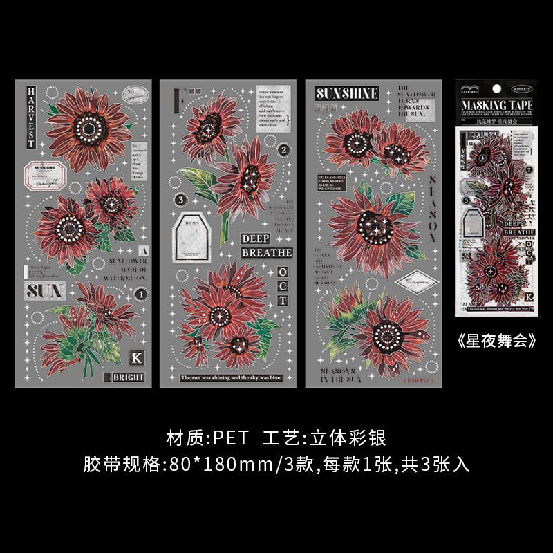 3 Pcs Flowers PET Stickers ZHHM