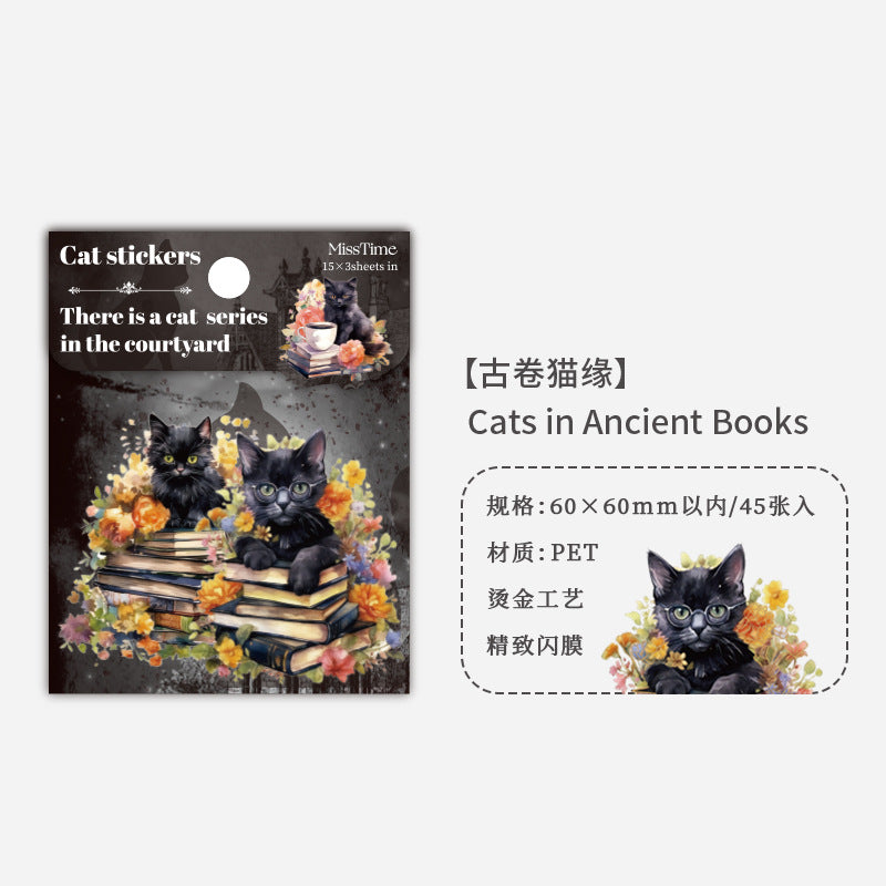 45 Pcs Cat Theme PET Stickers YLYM