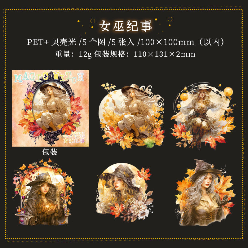 5 Pcs Witch PET Stickers MFNW