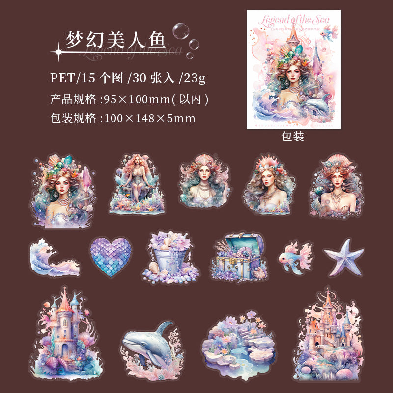 30 Pcs Mermaid PET Stickers DHDCS