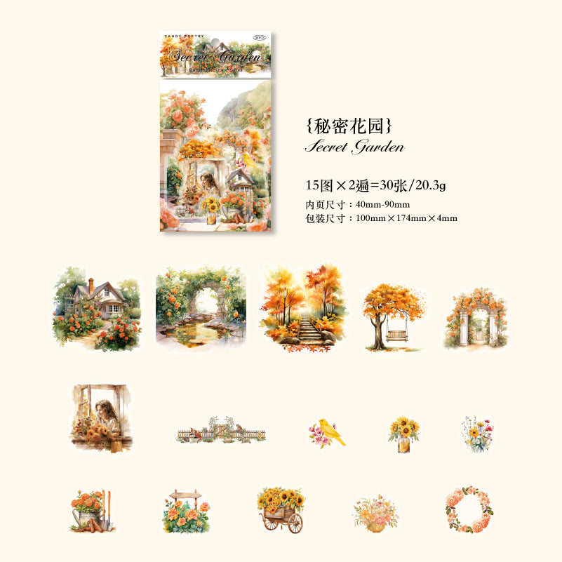 30 Pcs Garden Theme PET Stickers HYJGCS