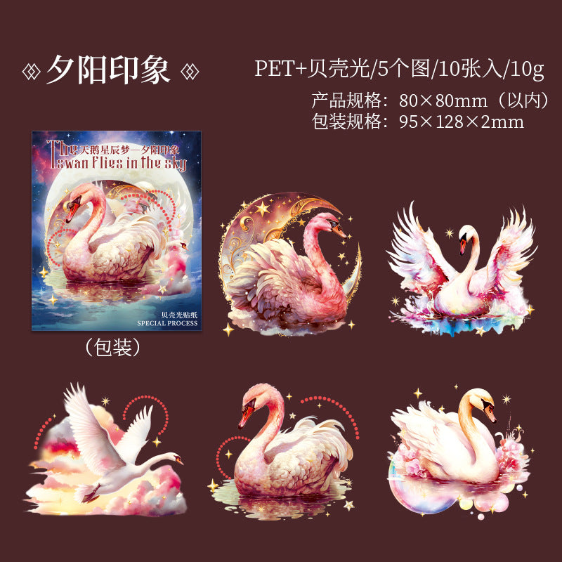 10 Pcs Swan PET Stickers TEXCM