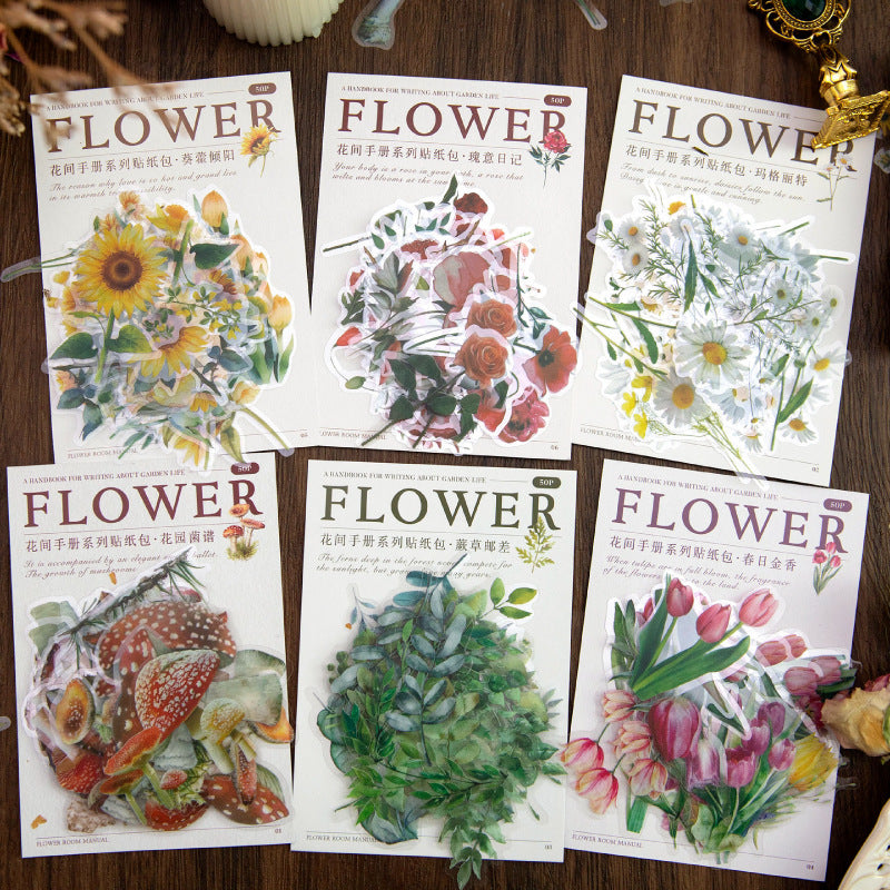 50 Pcs Flowers PET Stickers HJSC