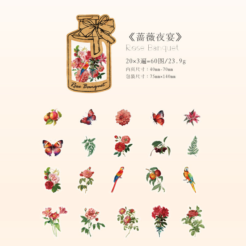 60Pcs PET Flower Stickers ZRWWPZ