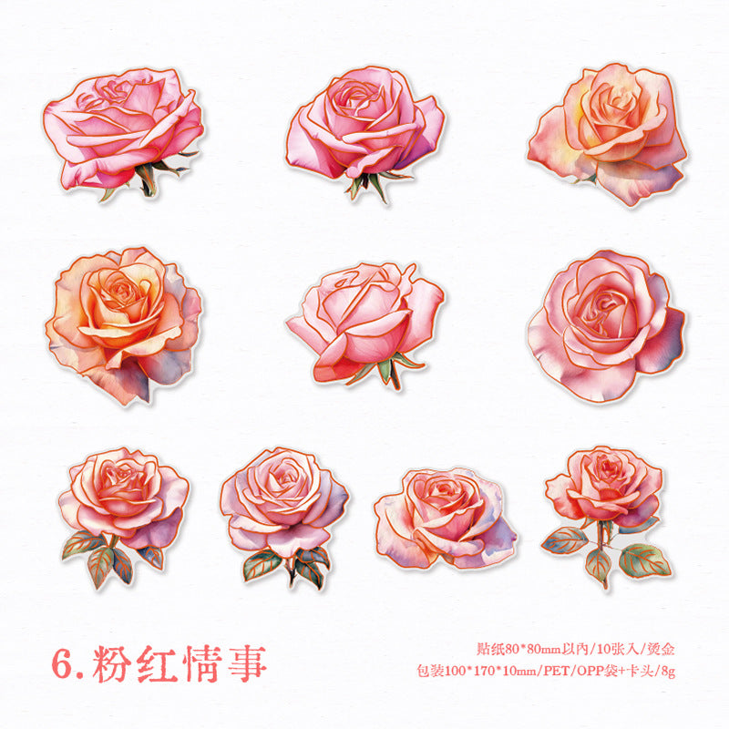 10pcs PET Rose Stickers MGWH