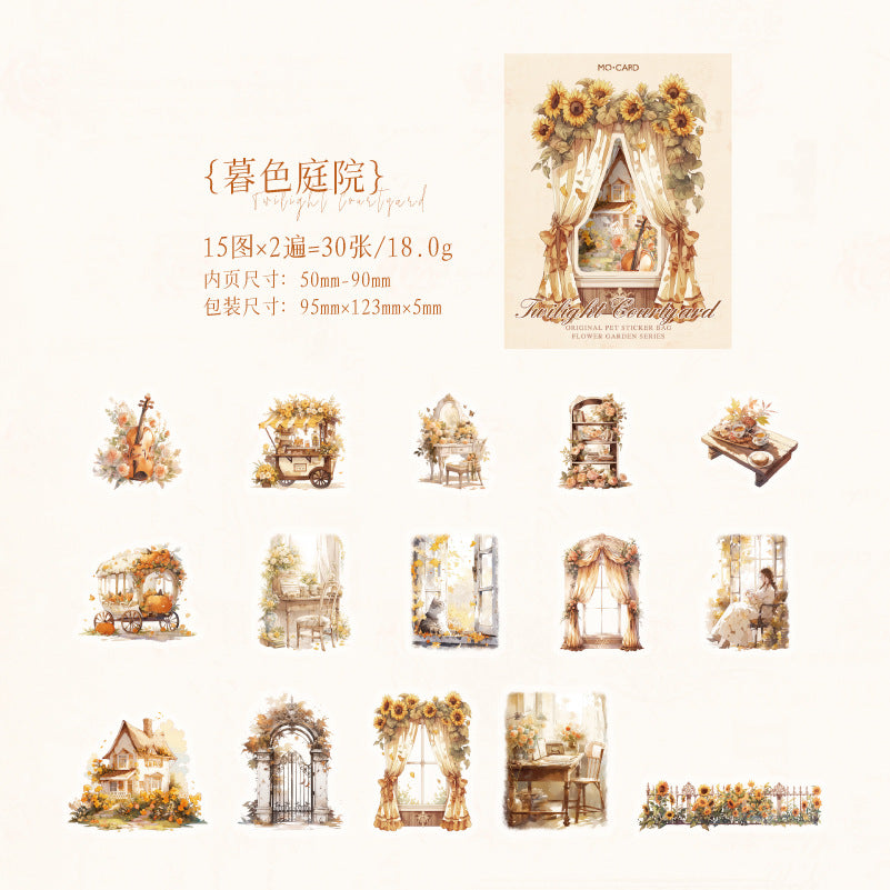 30 Pcs Floral PET Stickers HJTY