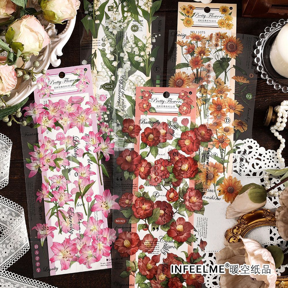 3 Sheets PET Flower Stickers HDXQ