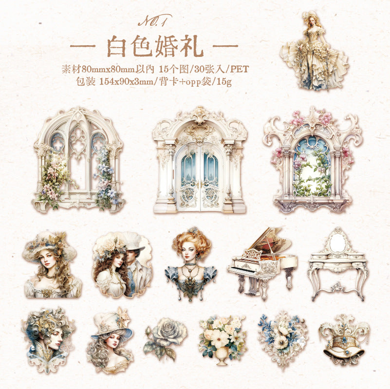 30 Pcs Baroque Theme PET Stickers LMBKL