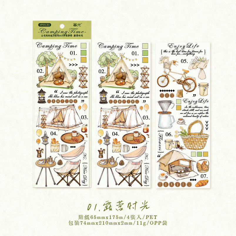 4 Pcs Vintage PET Stickers QYFDDF