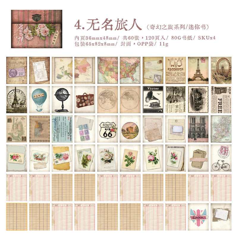 60pcs Doule-Side Vintage Scrapbook Paper QHZL