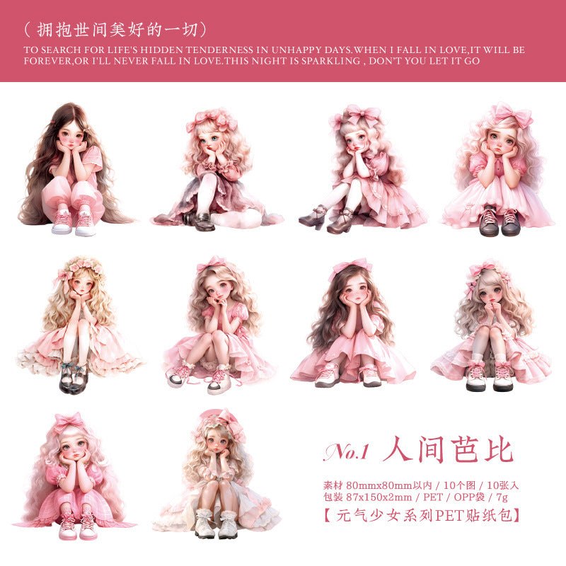 10 Pcs Cartoon Girl PET Stickers YQSN
