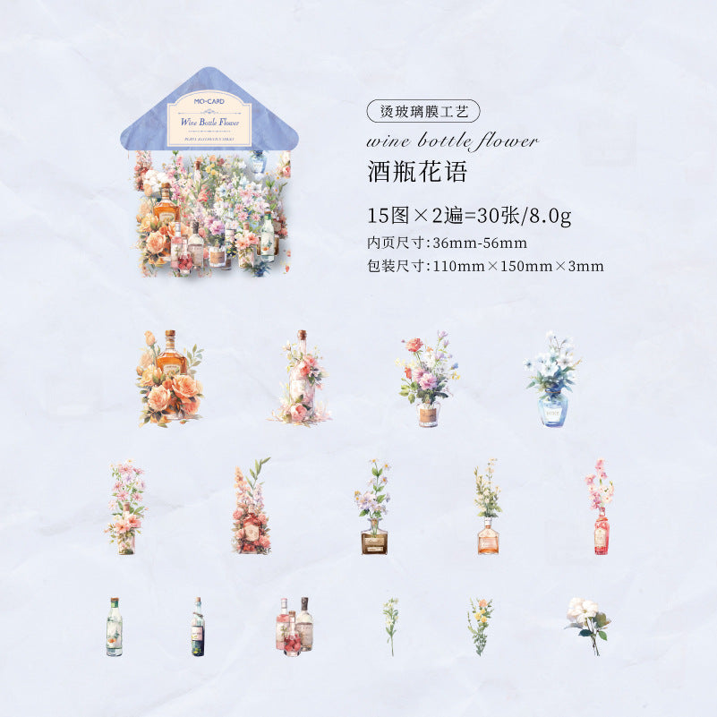 30 Pcs Flowers PET Stickers ZWMX